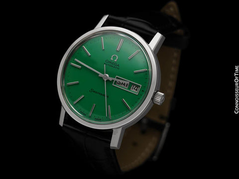 1975 Omega Seamaster Mens Automatic, Quick-Set Day Date Shamrock Green Dial Watch - Stainless Steel