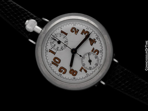 1910's Heuer Vintage Large Mens Sporting / Aviator's Single Button Chronograph - Sterling Silver
