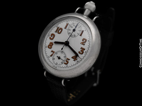1910's Heuer Vintage Large Mens Sporting / Aviator's Single Button Chronograph - Sterling Silver