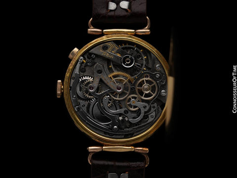 c. 1919 Eberhard Vintage Extra-Large Mens Sporting / Aviator's Single Button Chronograph - 18K Gold