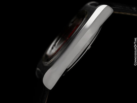 1974 Omega Geneve Vintage Mens TV Shaped Watch with Porsche Red Vignette Dial - Stainless Steel