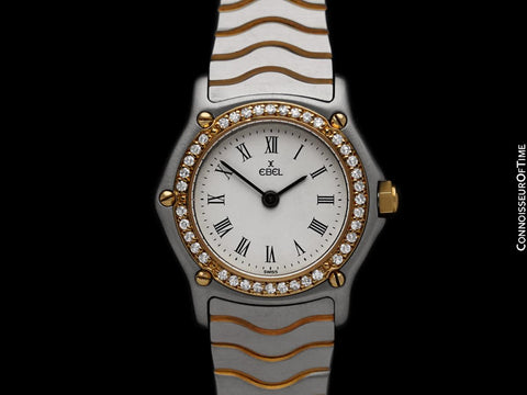 Ebel Classic Wave Ladies Mini Watch - Stainless Steel & 18K Gold with Original Factory Set Ebel Diamonds