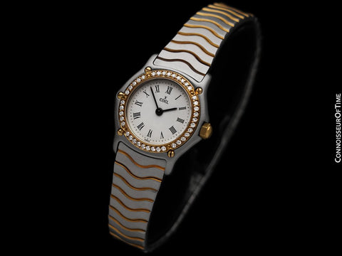 Ebel Classic Wave Ladies Mini Watch - Stainless Steel & 18K Gold with Original Factory Set Ebel Diamonds