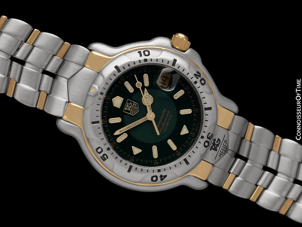 TAG Heuer Professional 6000 Mens Chronometer Divers Steel 18K Gold Green Dial Watch WH5153