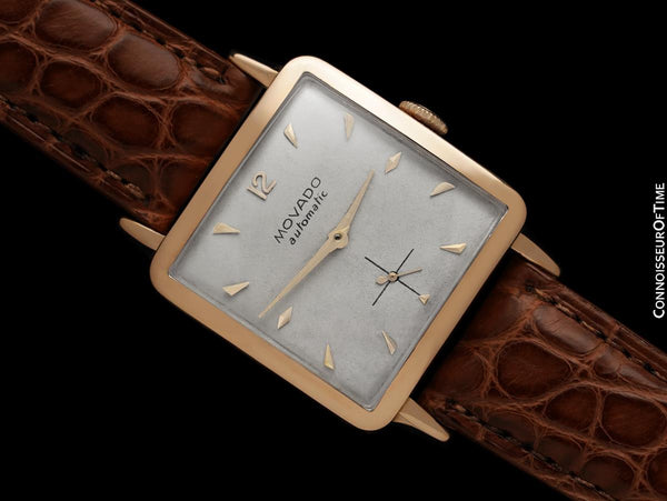 1950's Movado Vintage Mens "In-House" Automatic Cushion Watch - 18K Rose Gold