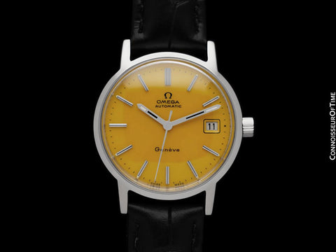 1974 Omega Geneve Vintage Mens Automatic Watch with Golden Yellow Dial - Stainless Steel