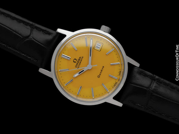 1974 Omega Geneve Vintage Mens Automatic Watch with Golden Yellow Dial - Stainless Steel