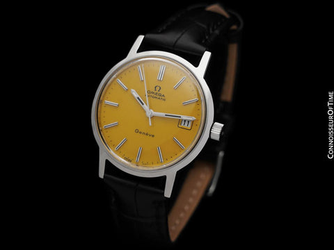 1974 Omega Geneve Vintage Mens Automatic Watch with Golden Yellow Dial - Stainless Steel