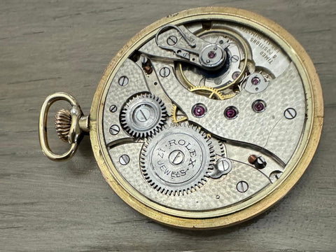 1930's Rolex Vintage Antique Mens Ultra Thin 9K Gold Pocket Watch - Rare Sector Dial