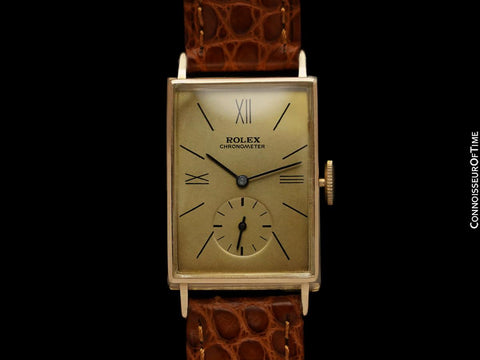 1938 Rolex Art Deco Mens "Prince Elegante" Rectangular Watch - 14K Gold