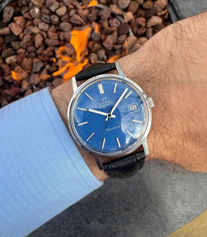 1973 Omega Geneve Vintage Mens Byzantine Blue Automatic Watch - Stainless Steel