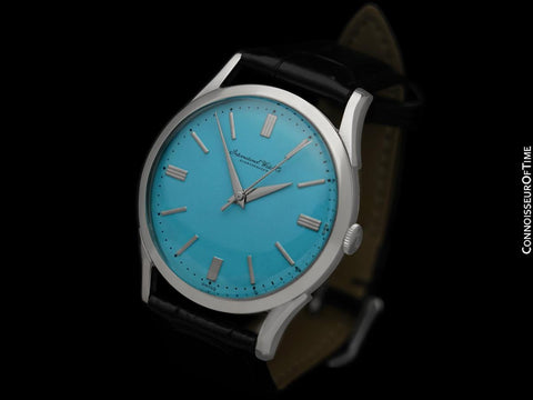 1960 IWC Vintage Mens Handwound Watch with Bombe Lugs and Sky Blue Dial, Caliber 89 - Stainless Steel