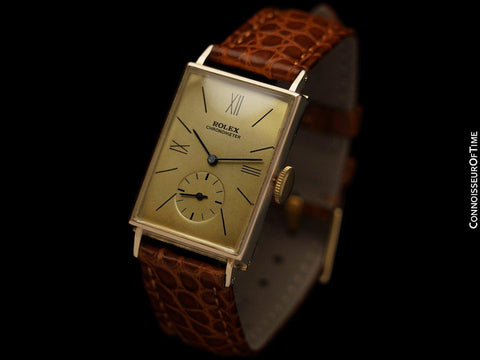 1938 Rolex Art Deco Mens "Prince Elegante" Rectangular Watch - 14K Gold