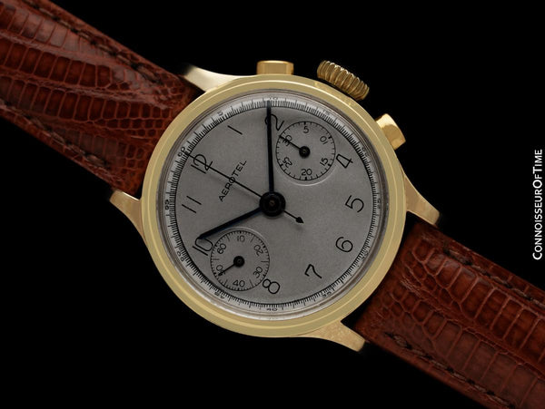 1940's Heuer Aerotel Vintage Mens Chronograph Watch - 14K Gold