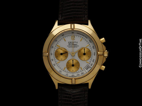 1980's Zenith EL Primero Mens Vintage Italian Automatic Chronograph 18K Gold Watch - Exceedingly Rare