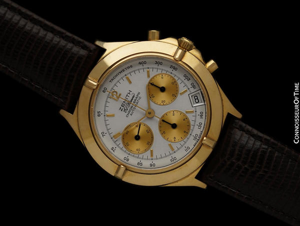 1980's Zenith EL Primero Mens Vintage Italian Automatic Chronograph 18K Gold Watch - Exceedingly Rare