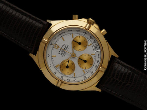 1980's Zenith EL Primero Mens Vintage Italian Automatic Chronograph 18K Gold Watch - Exceedingly Rare