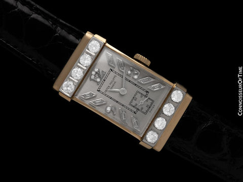 1940's Patek Philippe Vintage Mens Watch with Contract or Period Large "Top Hat" Case - 18K Gold & Diamonds