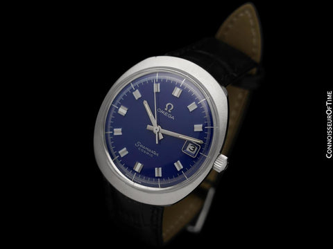 1968 Omega Seamaster Vintage Mens Handwound Watch with Navy Blue Dial - Stainless Steel