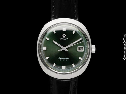 1969 Omega Seamaster Vintage Mens Handwound Watch with Camo Green Dial - Stainless Steel