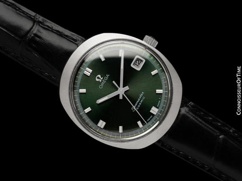 1969 Omega Seamaster Vintage Mens Handwound Watch with Camo Green Dial - Stainless Steel