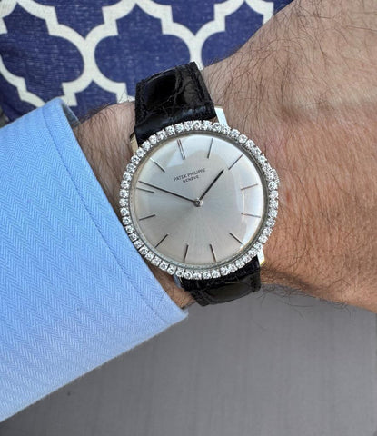 1960's Patek Philippe Vintage Mens Handwound Ref. 3468 Dress Watch - 18K White Gold & Diamonds