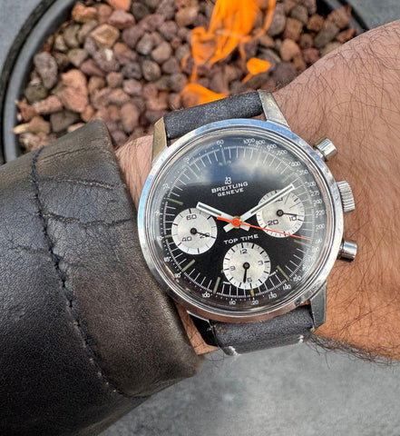 1969 Breitling Top Time Vintage "Jim Clark" Panda Dial Chronograph Watch - Stainless Steel