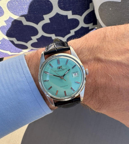 1970 IWC Vintage Mens Full Size "Datejust" Watch with Tiffany Blue Dial - Stainless Steel