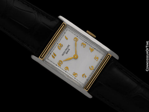 c. 1925 Patek Philippe Vintage Mens Art Deco Rectangular 18K Gold & Platinum Watch - Breguet Numerals