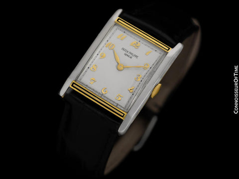 c. 1925 Patek Philippe Vintage Mens Art Deco Rectangular 18K Gold & Platinum Watch - Breguet Numerals