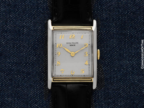 c. 1925 Patek Philippe Vintage Mens Art Deco Rectangular 18K Gold & Platinum Watch - Breguet Numerals