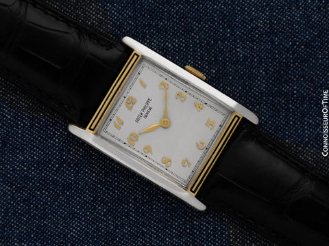 c. 1925 Patek Philippe Vintage Mens Art Deco Rectangular 18K Gold & Platinum Watch - Breguet Numerals