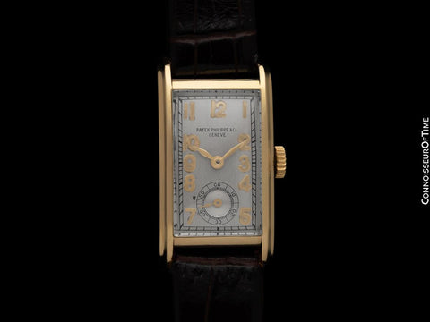 1930's Patek Philippe Vintage Mens Art Deco Rectangular Curved Watch - 18K Gold