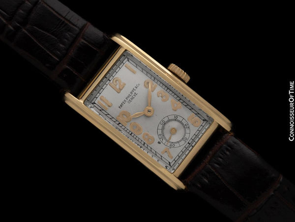 1930's Patek Philippe Vintage Mens Art Deco Rectangular Curved Watch - 18K Gold