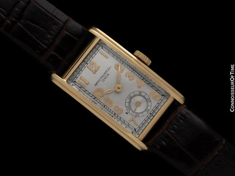 1930's Patek Philippe Vintage Mens Art Deco Rectangular Curved Watch - 18K Gold