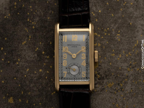 1930's Patek Philippe Vintage Mens Art Deco Rectangular Curved Watch - 18K Gold