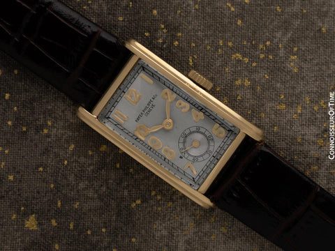 1930's Patek Philippe Vintage Mens Art Deco Rectangular Curved Watch - 18K Gold