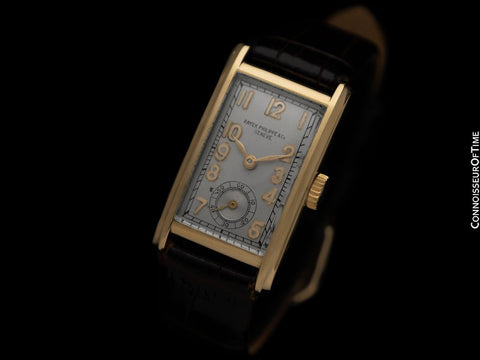 1930's Patek Philippe Vintage Mens Art Deco Rectangular Curved Watch - 18K Gold