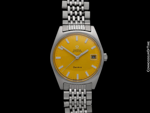 1969 Omega Geneve Vintage Mens Cal. 565 Automatic Watch with Ferrari Yellow Dial - Stainless Steel