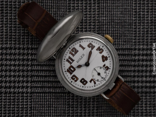 1914 Rolex Rare Vintage Mens World War I Era Military Officers Demi-Hunter Trench Watch - Sterling Silver