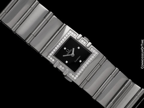 Omega Ladies Constellation Quadra Large Size Watch - Stainless Steel & Original Omega Factory Set Diamonds