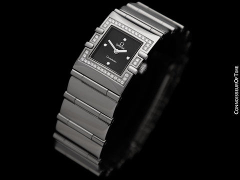 Omega Ladies Constellation Quadra Large Size Watch - Stainless Steel & Original Omega Factory Set Diamonds