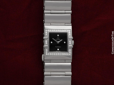 Omega Ladies Constellation Quadra Large Size Watch - Stainless Steel & Original Omega Factory Set Diamonds