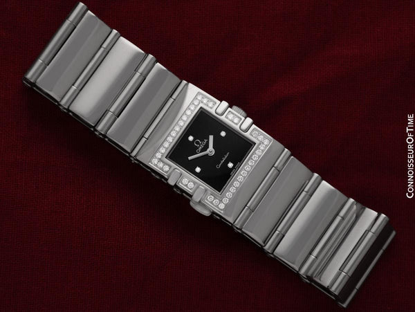 Omega Ladies Constellation Quadra Large Size Watch - Stainless Steel & Original Omega Factory Set Diamonds