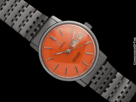 1975 Omega Seamaster Mens Automatic, Quick-Set Day Date Harley Davidson Orange Dial Watch - Stainless Steel