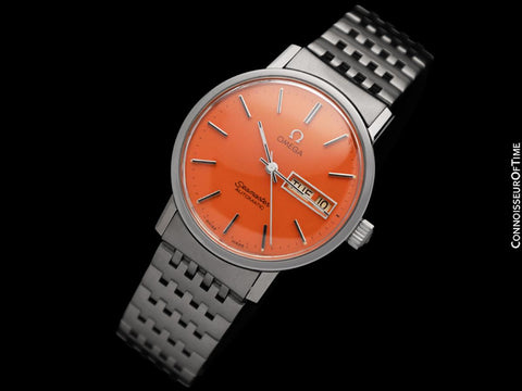1975 Omega Seamaster Mens Automatic, Quick-Set Day Date Harley Davidson Orange Dial Watch - Stainless Steel