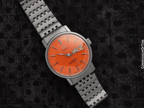 1975 Omega Seamaster Mens Automatic, Quick-Set Day Date Harley Davidson Orange Dial Watch - Stainless Steel