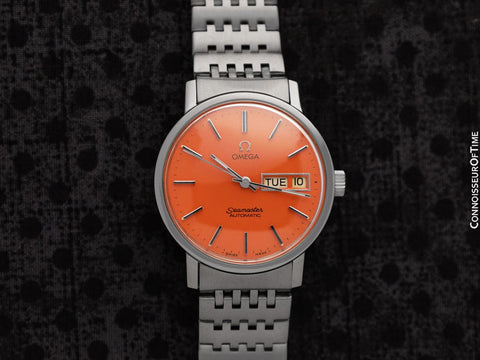 1975 Omega Seamaster Mens Automatic, Quick-Set Day Date Harley Davidson Orange Dial Watch - Stainless Steel