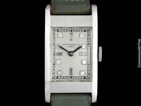 1930's Patek Philippe Vintage Mens Midsize Rectangular Art Deco Watch - Platinum & Diamonds
