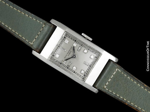 1930's Patek Philippe Vintage Mens Midsize Rectangular Art Deco Watch - Platinum & Diamonds